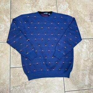 Stanley Blacker 100% Wool Crewneck Blue Sweater Classic Preppy quietluxury Sz L